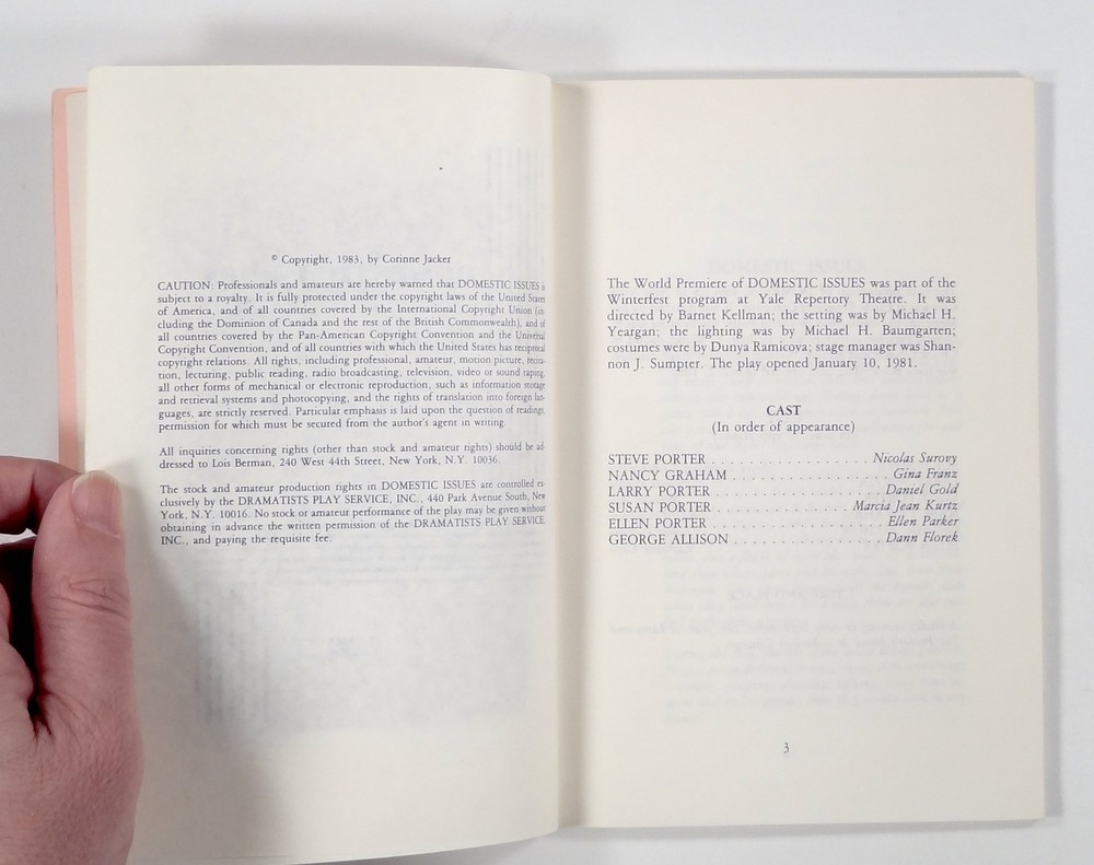 1983 Corinne Jacker DOMESTIC ISSUES script DRAMATISTS PLAY SERVICE Vietnam war