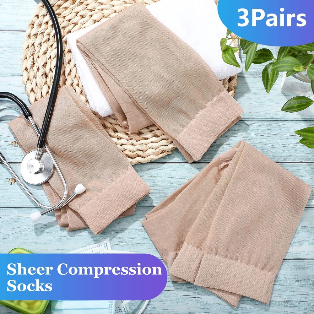 Shellwei 3 Pairs Sheer Compression Socks 20-30 Mmhg Sheer Compression Stockin...
