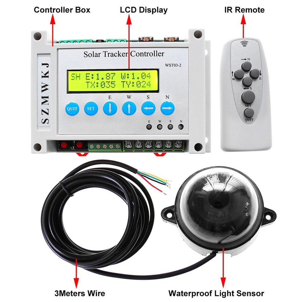Complete Dual Axis PV Solar Panel Tracking Sun Tracker Electronic LCD Controller