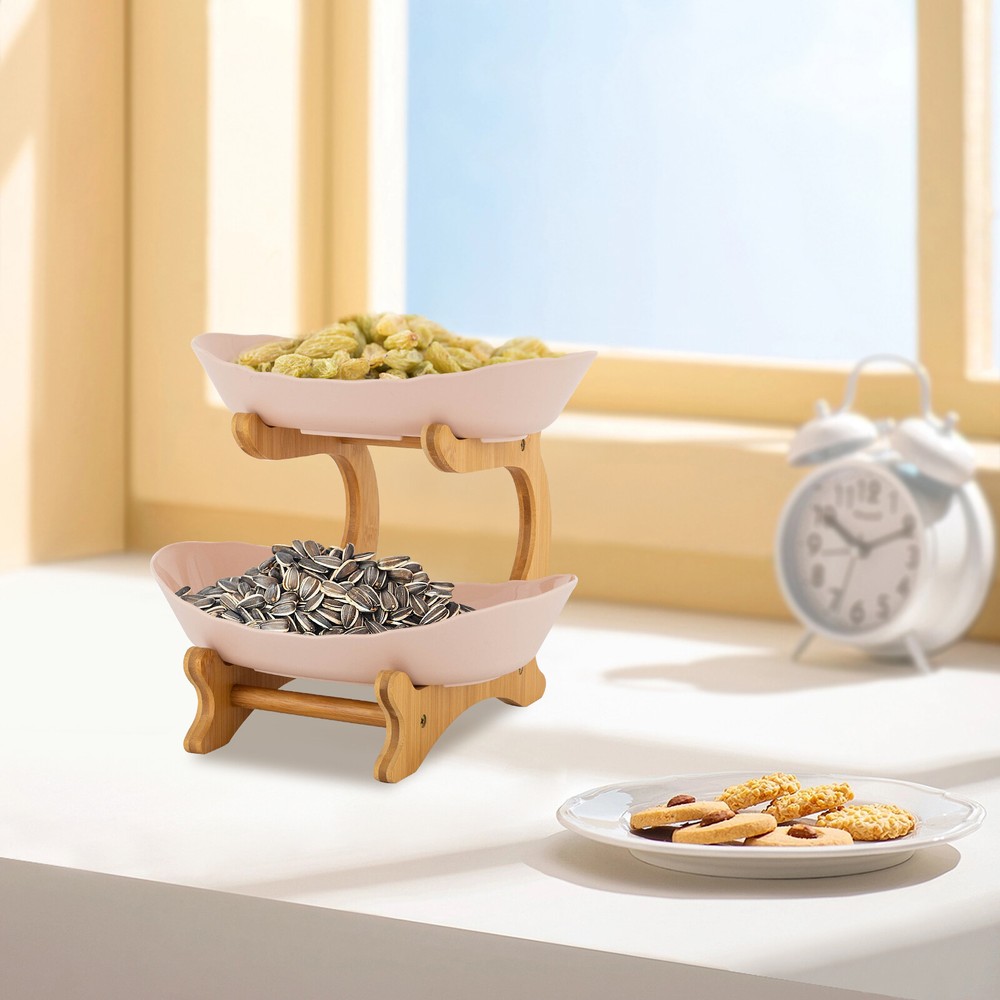 2 Tier Fruit Bowl, Fruit Basket Stand, Fruit Serving Tray Beige