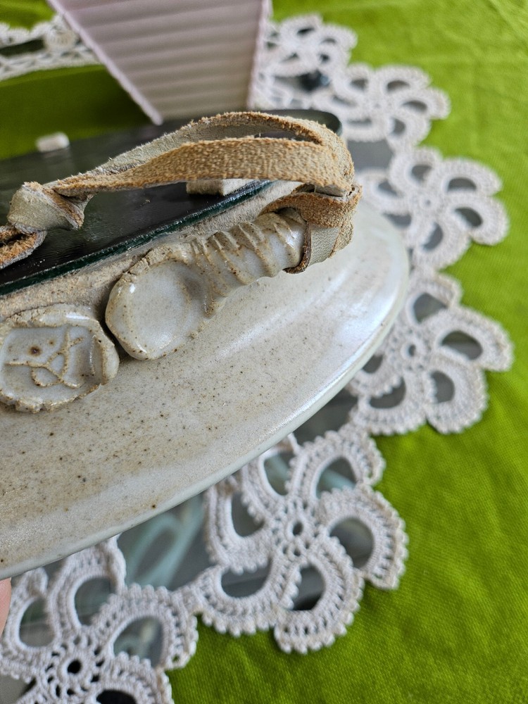 Round Pottery Boho Wall Mirror Tray Rare