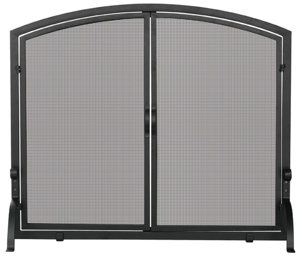Single Panel Black Wrought Iron Screen with Doors - 33" x 39"