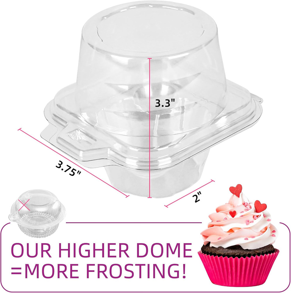 Individual Cupcake Containers, 100 Pcs Plastic Clear Cupcake Boxes, Disposable S