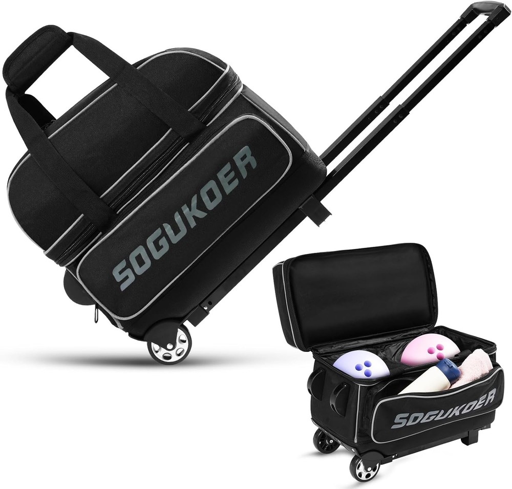 Durable Nylon Bowling Bag with Retractable Handle & Oversized Accessory Pocket
