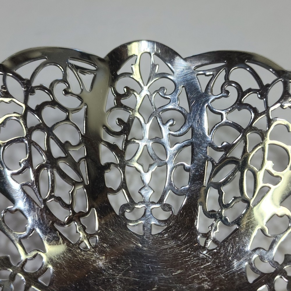 Vintage Lovelace Silver Plate Reticulated Candy Dish Ruffled Edges, Footed