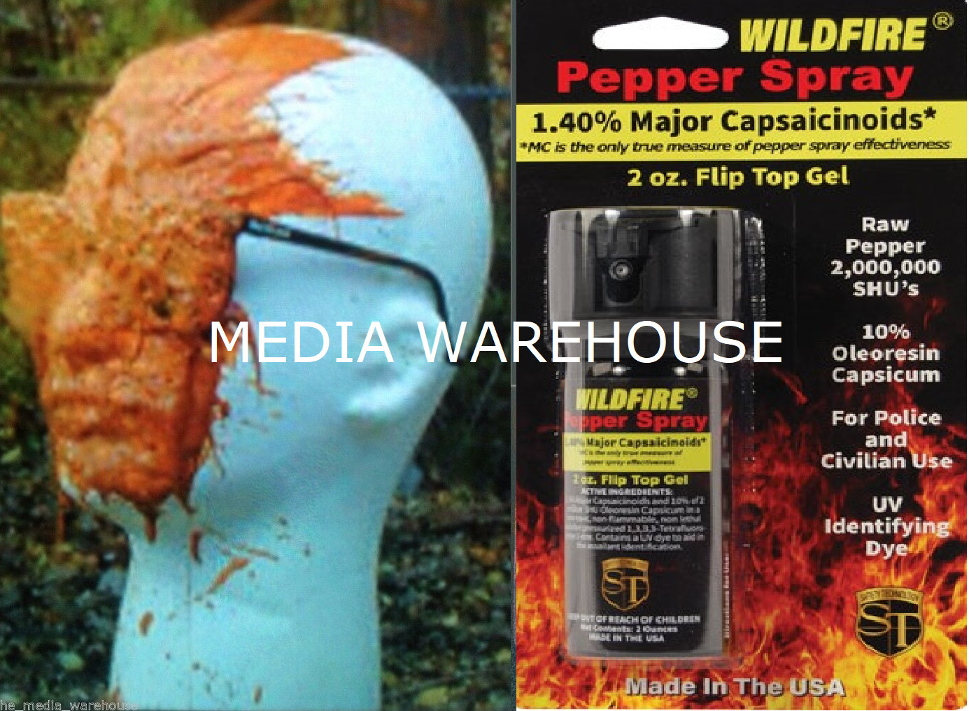 Hottest Wildfire Sticky Pepper GEL Self Defense 2oz Spray 1.4% MC. 10% OC UV Dye