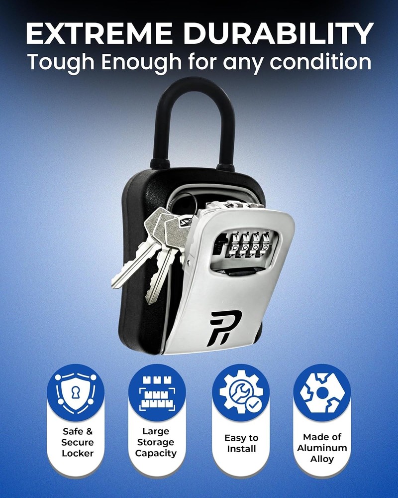Rudy Run Key Lock Box for Outside – Small Outdoor Lockbox for Keys with Code, 4-