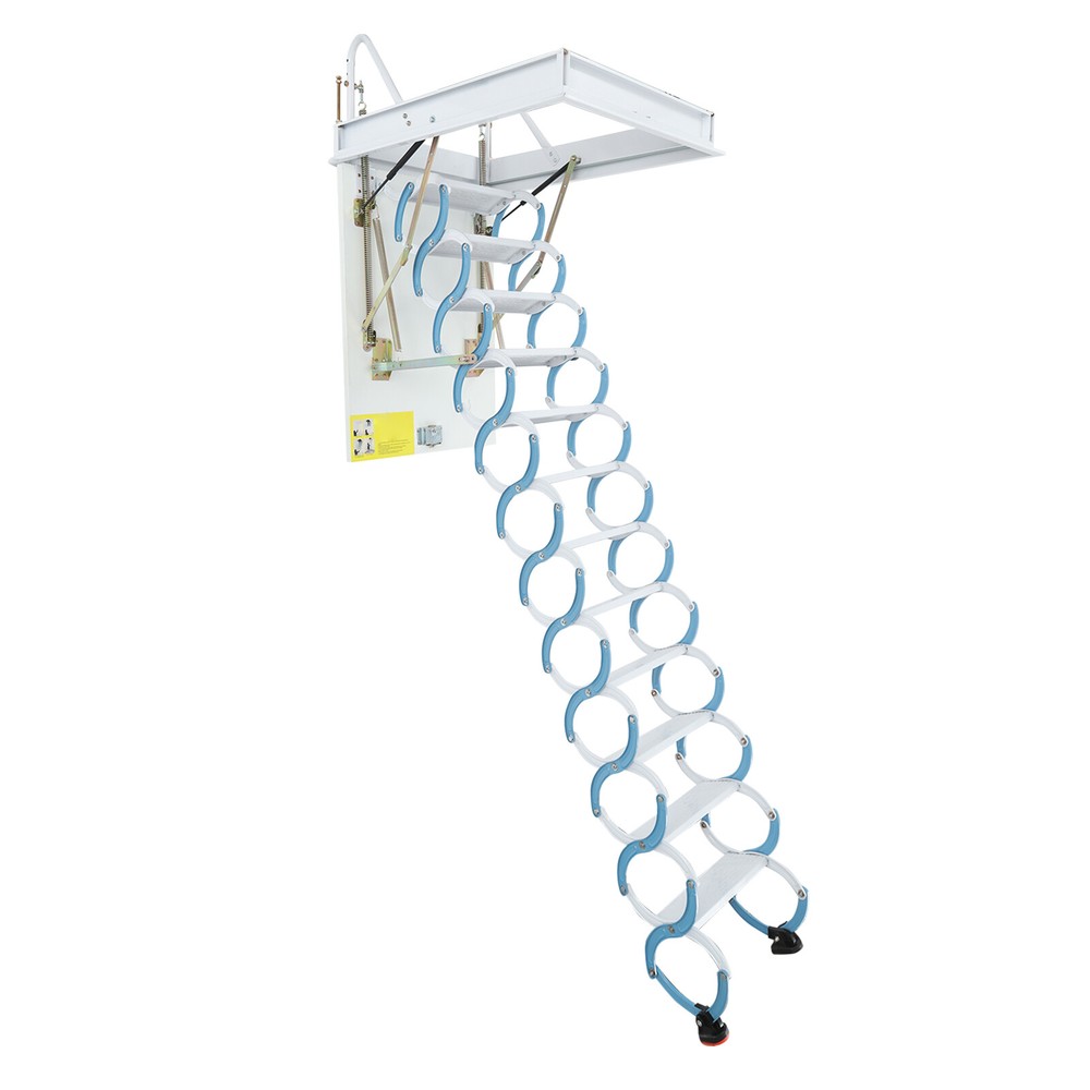 12 Steps Attic Ladder Pull Down Attic Stairs Folding Ladder Ceiling Mounted 10ft