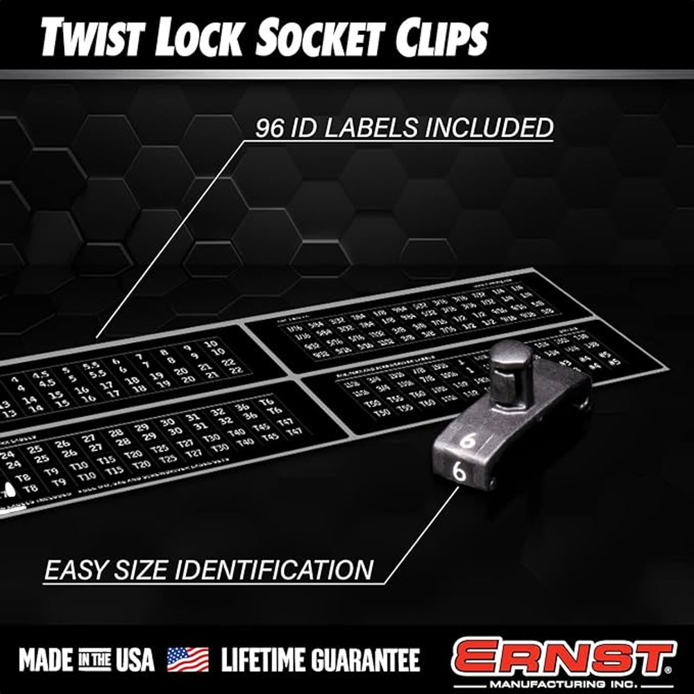 Ernst 8441 3/8" Twist Lock Socket Clips 18 Pack Black