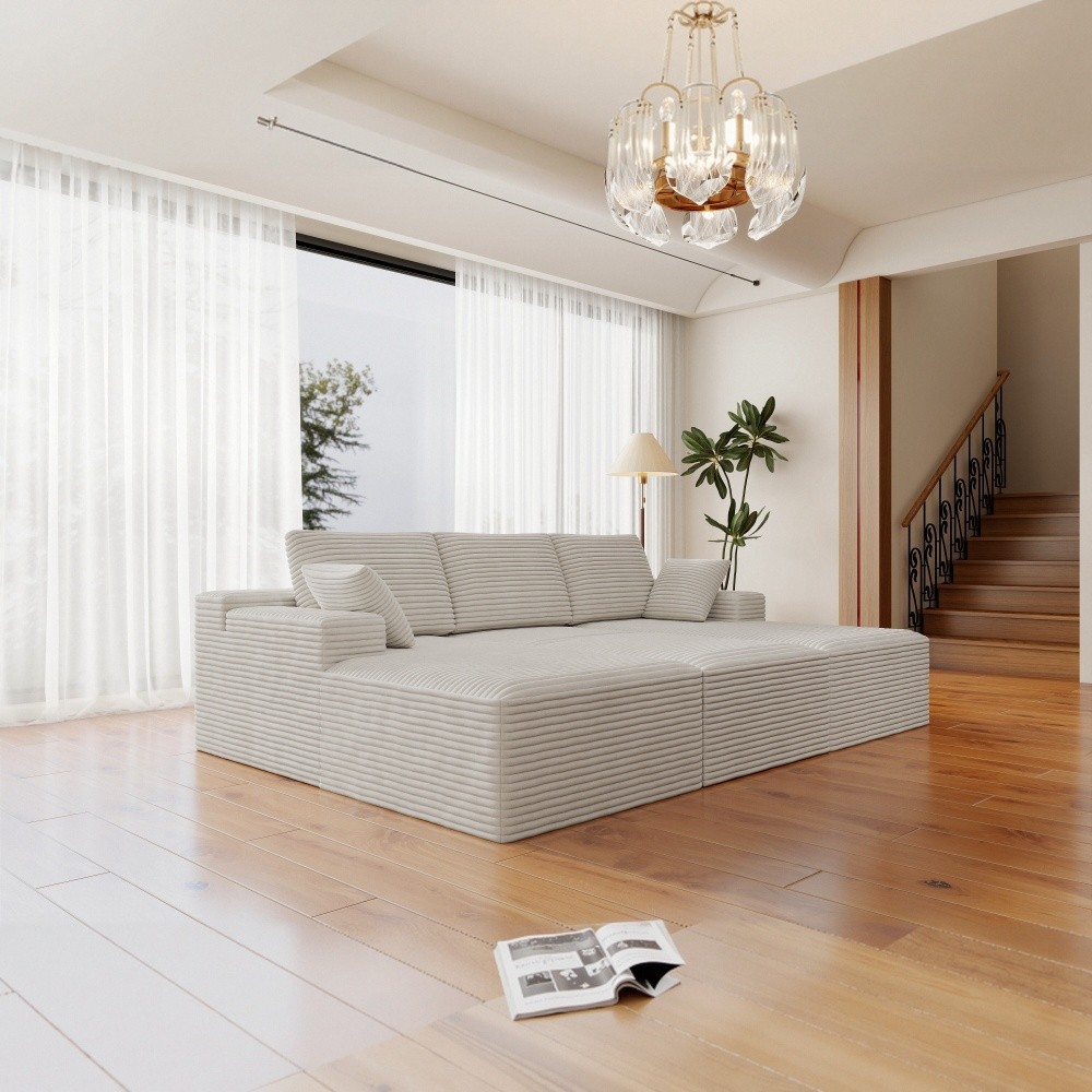 98.4*68.9" Modular Sectional Sofa Seat, Upholstered Compressed Couch, White