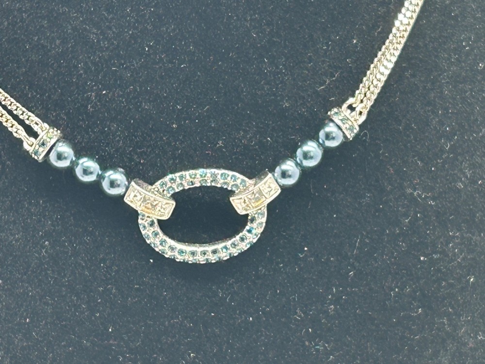 GIVENCHY Pave' Rhinestone Silver Tone & Pearl Statement Necklace