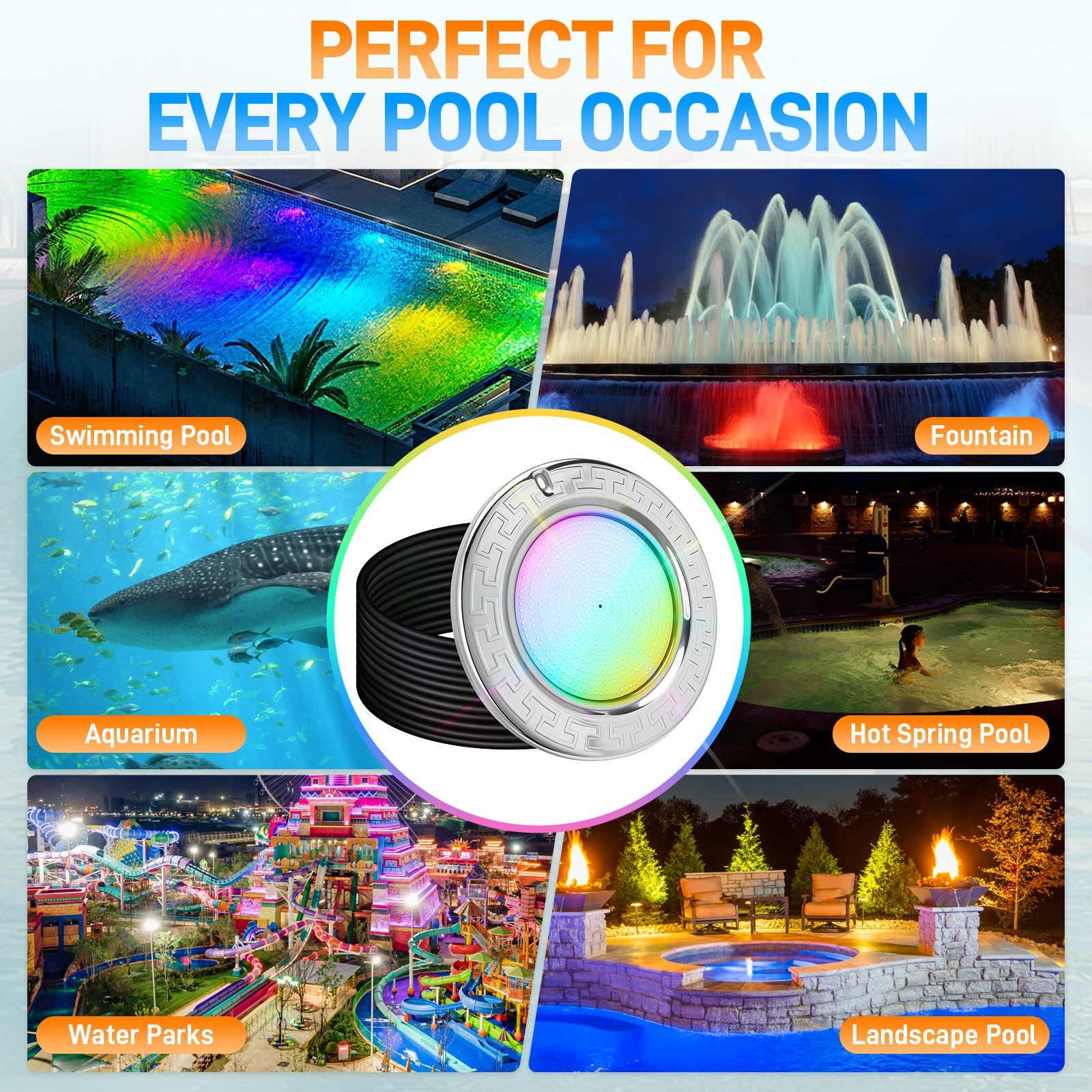 10Inch LED Pool Light for Inground Pool w/Controller 50W RGB Swimming Pool Light