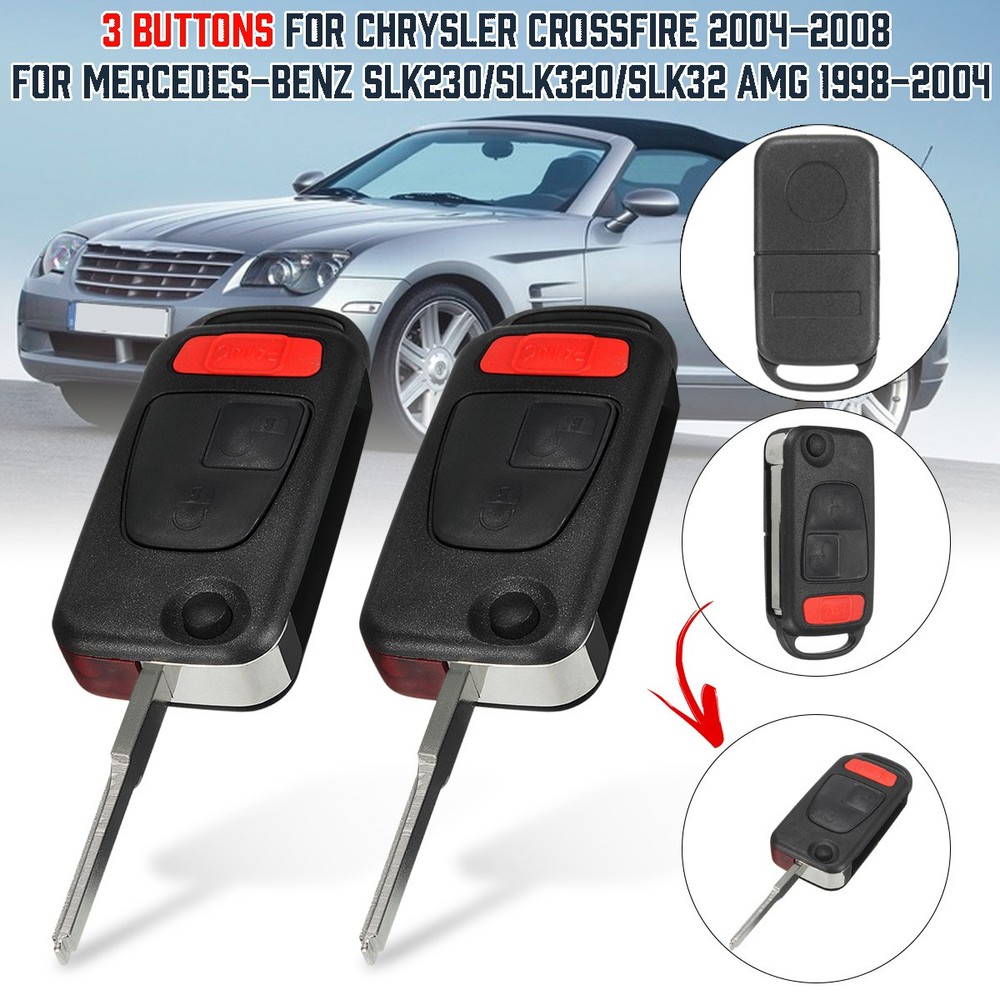 2X KEY REMOTE FOB CASE 3 Button  For Chrysler Crossfire 2004 - 2008 FLIP