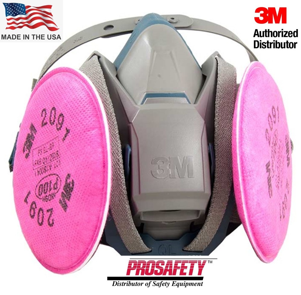 3M Quick Latch Half Face Respirator Mask & 2- 2091 P100 Particulate Filter LARGE