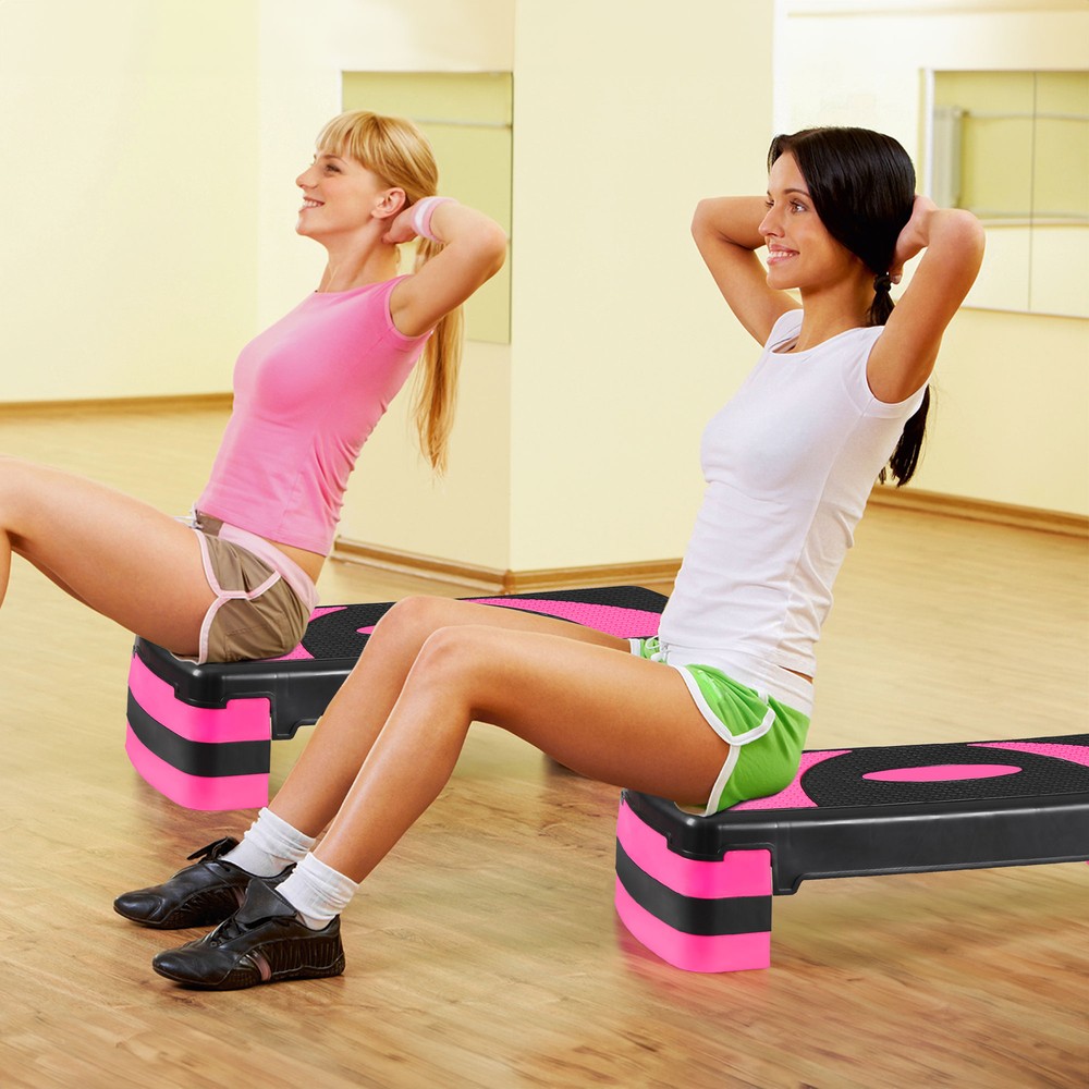 31" Aerobic Exercise Step w/ 4” 6” 8” Adjustable Aerobic Stepper w/Risers Pink