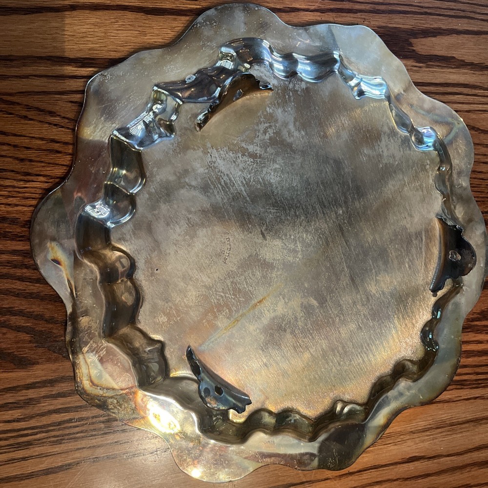 Coronet Silver on Copper 13" Round Footed Silverplate Tray