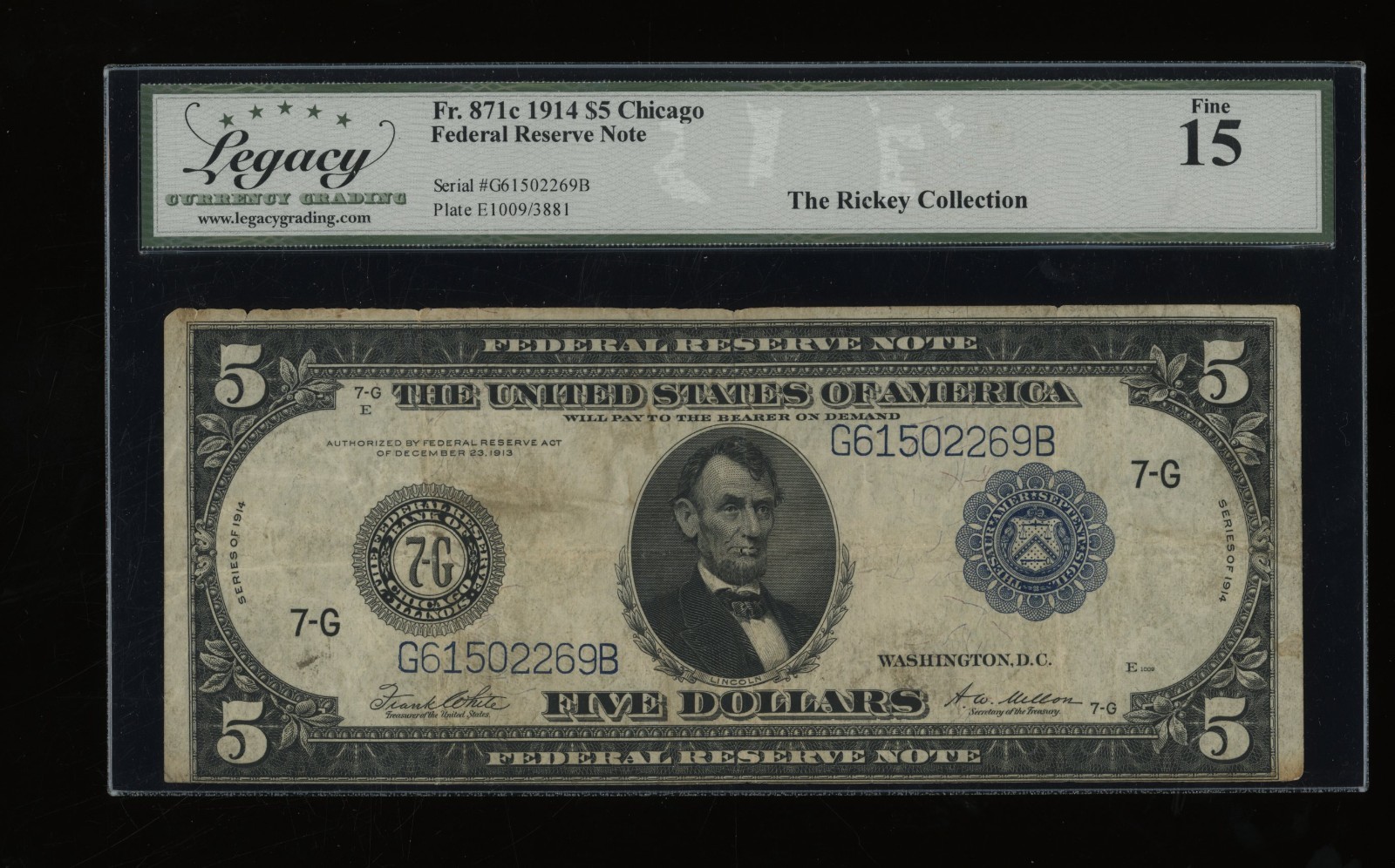 DBR 1914 $5 FRN Chicago Fr. 871c Legacy 15 Serial G61502269B