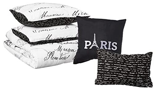 J'Adore 5-Piece Comforter Set, Full Black and White