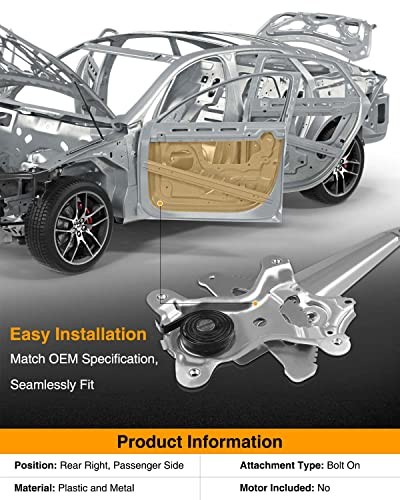 Electric Power Window Regulator Without Motor Rear Passenger Side (RH)