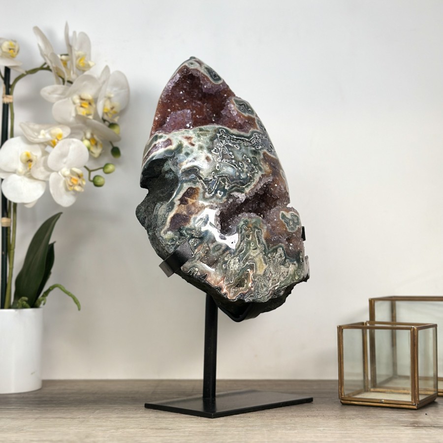 Unique Green Jasper & Amethyst Crystal Specimen. MWS2280