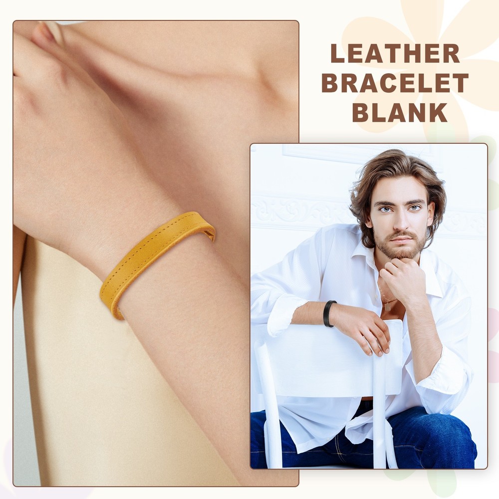 Plain Buckle Bangle Leather Bracelets Leather Snap Bracelets, Black 2Pcs