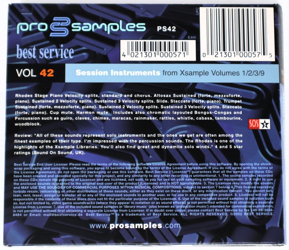 Best Service Pro Samples 42 Session Instruments Sample/Sound Library/Sampling CD