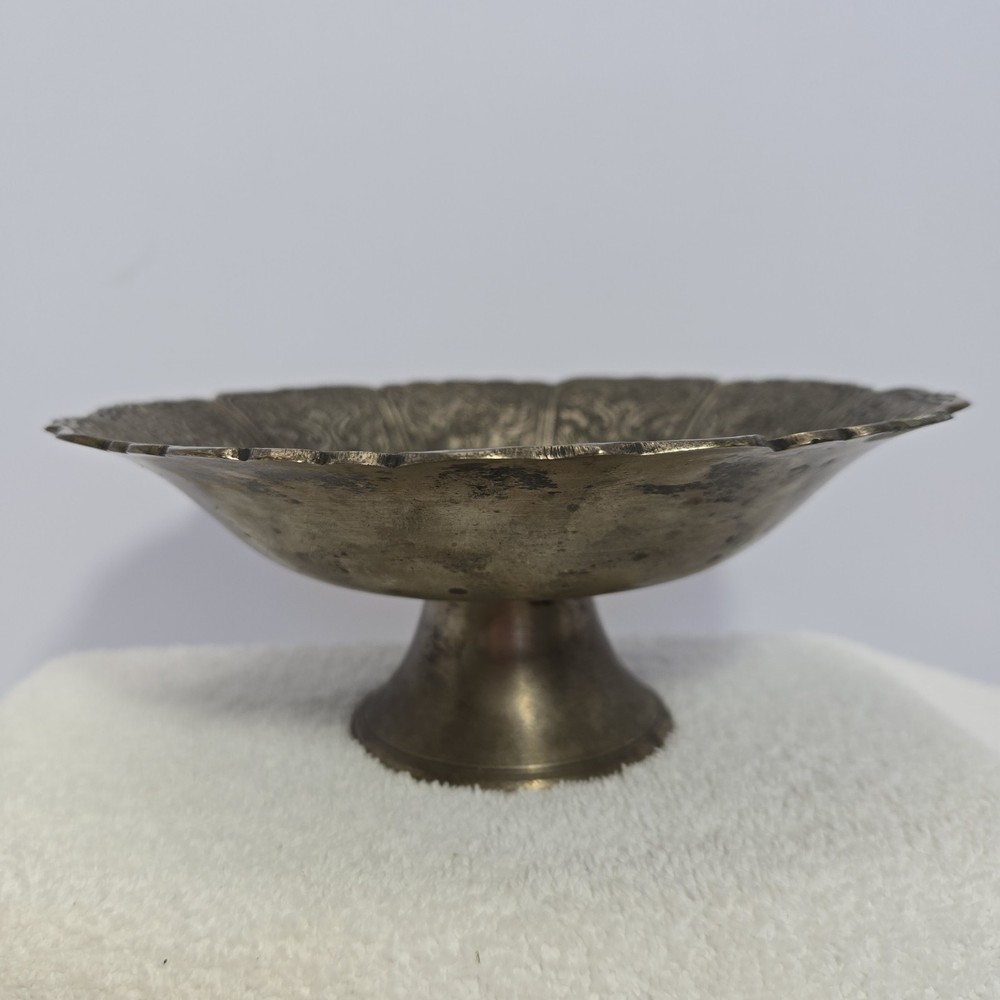 Ornate Solid Floral Footed Dish Bowl 8” Offering Plate Candy Dish Made In India