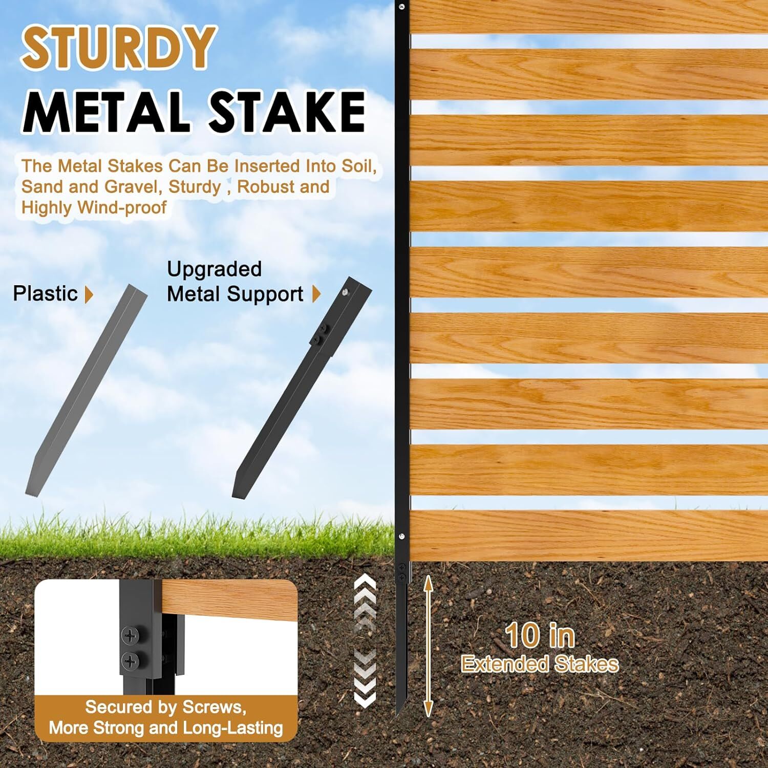 NAIZEA 48" W x 48" H Privacy Screens Fence Panels with Metal Stake 2-Panel Fence