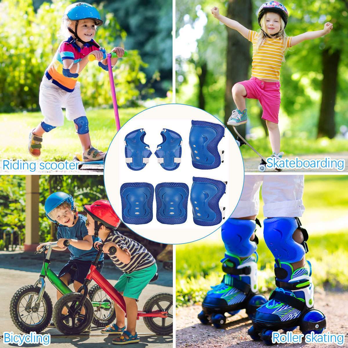 6Pcs Kids Hand Knee Wrist Guard Elbow Pads Set for Scooter Skateboard Protector