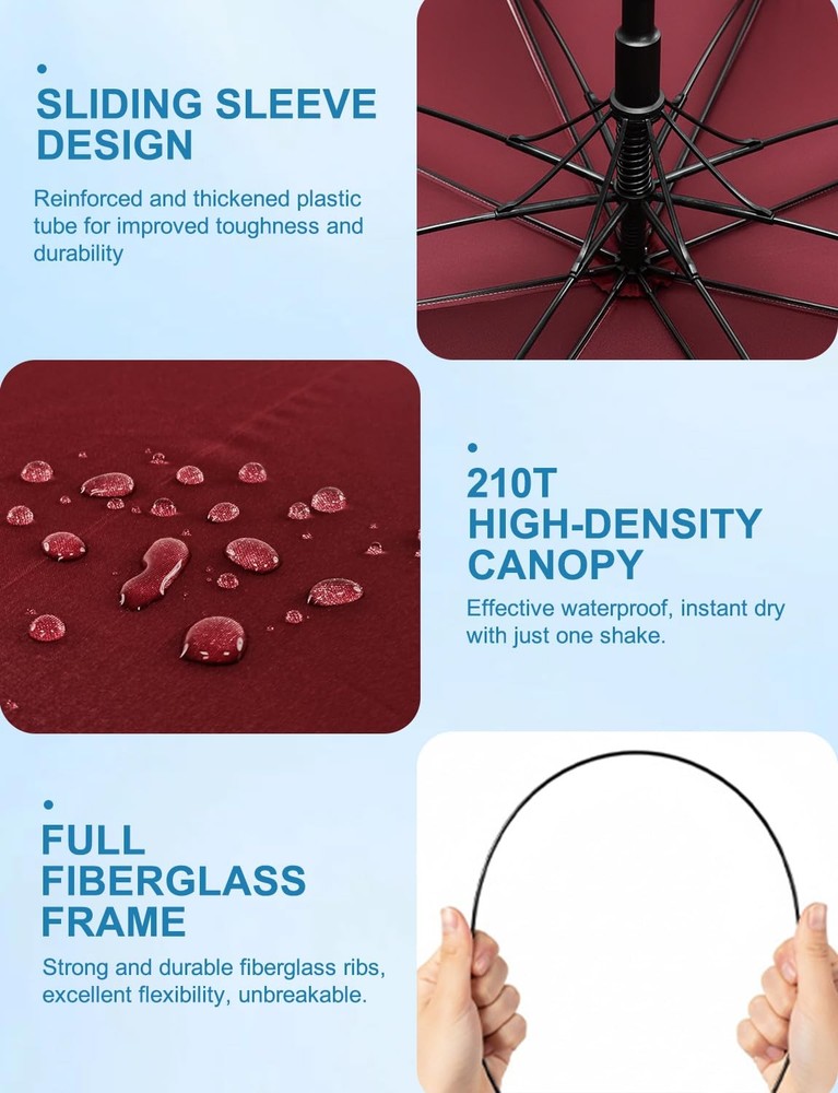 62 Inch Arc Umbrella Double Layer Vented Big Windproof Waterproof Umbrellas,A...