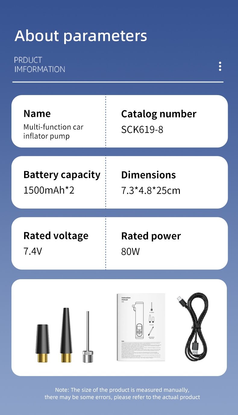Portable Tire Inflator Rechargeable Air Compressor Pump 150PSI for Car Bike Ball