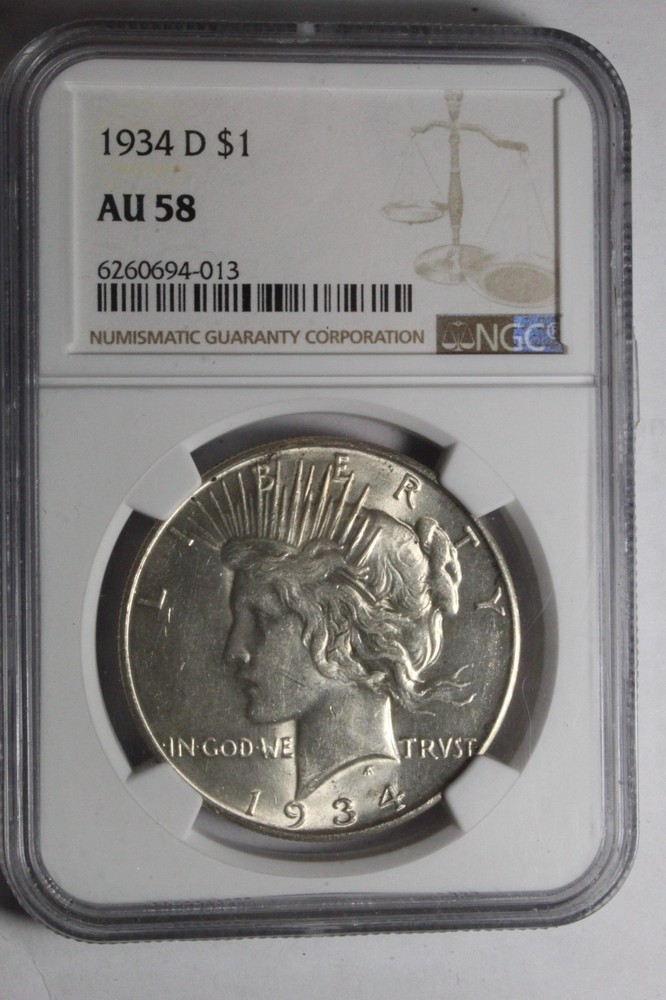 1934 D Peace Silver Dollar NGC AU58 #013