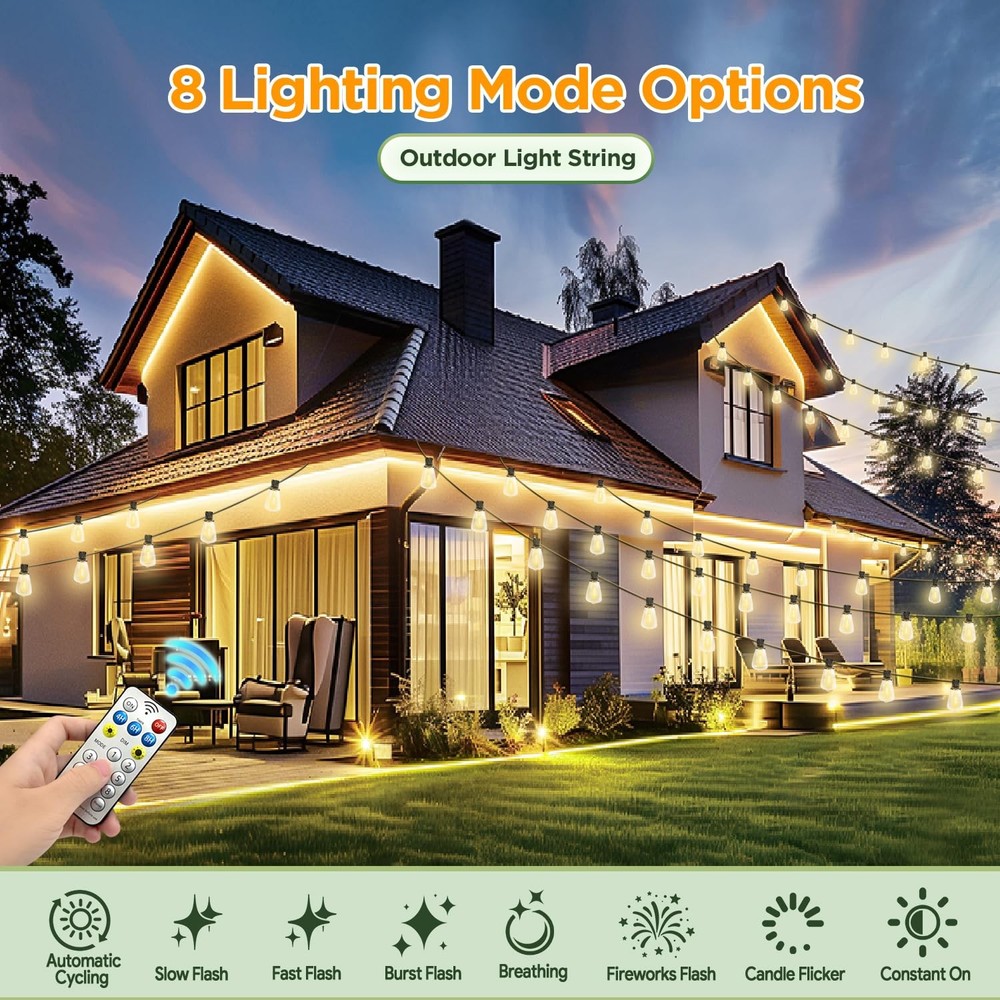 Solar String Lights Outdoor Waterproof with Remote & Timer, LED Shatterproof ...
