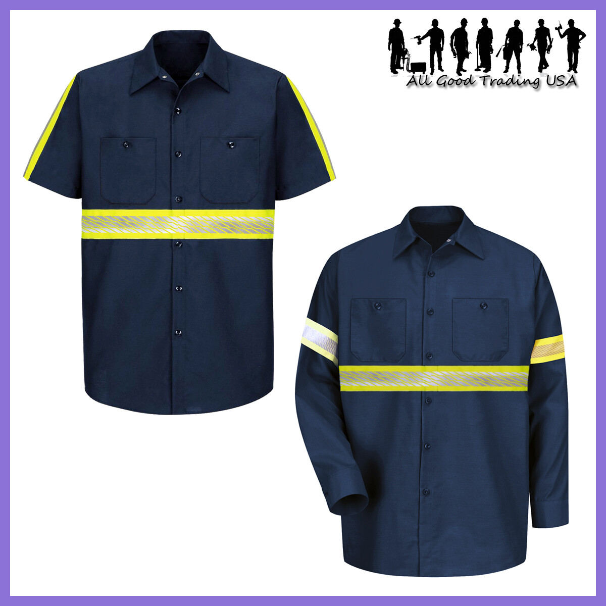 L&M Men's Hi Vis Reflective Safety Work Uniform Shirt New
