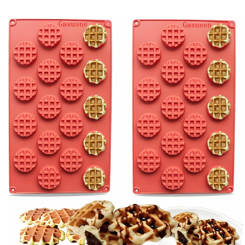 Silicone Waffle Mold Set, 2PCS/Set 18 Cavity Mini Square, Round, Round 2pcs