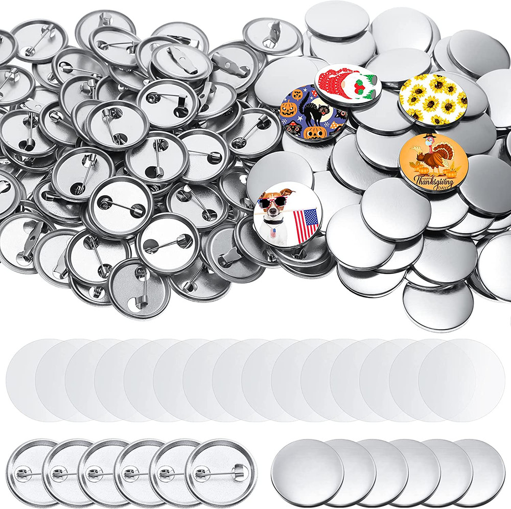 300 Piece Blank Badge Button Kit for Button Maker Machine, Includes Metal She...