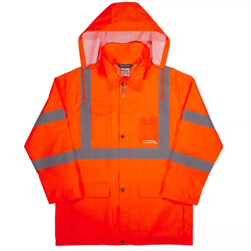 Hi Vis Rain Jacket Orange Waterproof Reflective Type R Class 3 ANSI Medium