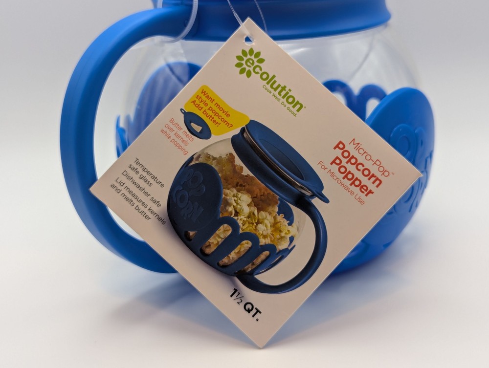 Ecolution Micro-Pop Microwave Popcorn Popper 1.5 QT BLUE *NEW WITH TAG*