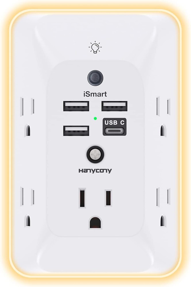Outlet Extender with Night Light, Multi Plug Outlet, USB Wall Charger White