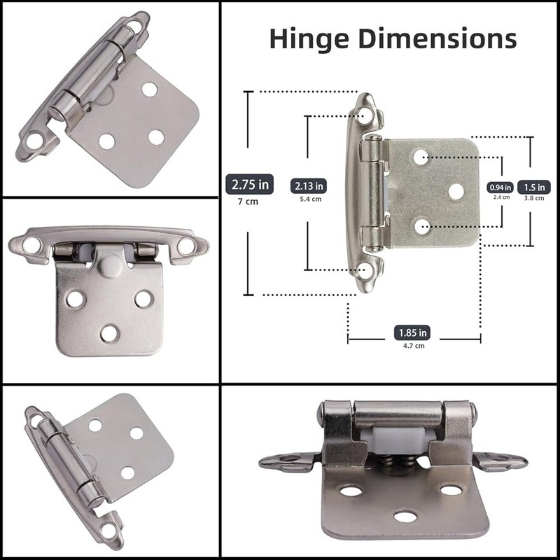 Self Closing Cabinet Hinges Brushed Nickel 50 Pcs Flush Mount Kitchen Hardware