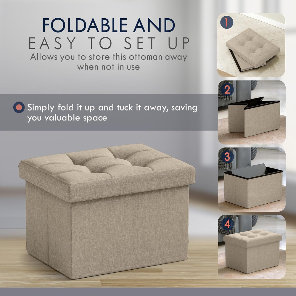 Small Storage Ottoman Foldable Collapsible Rectangle Linen Ottoman Foot Rest Sto