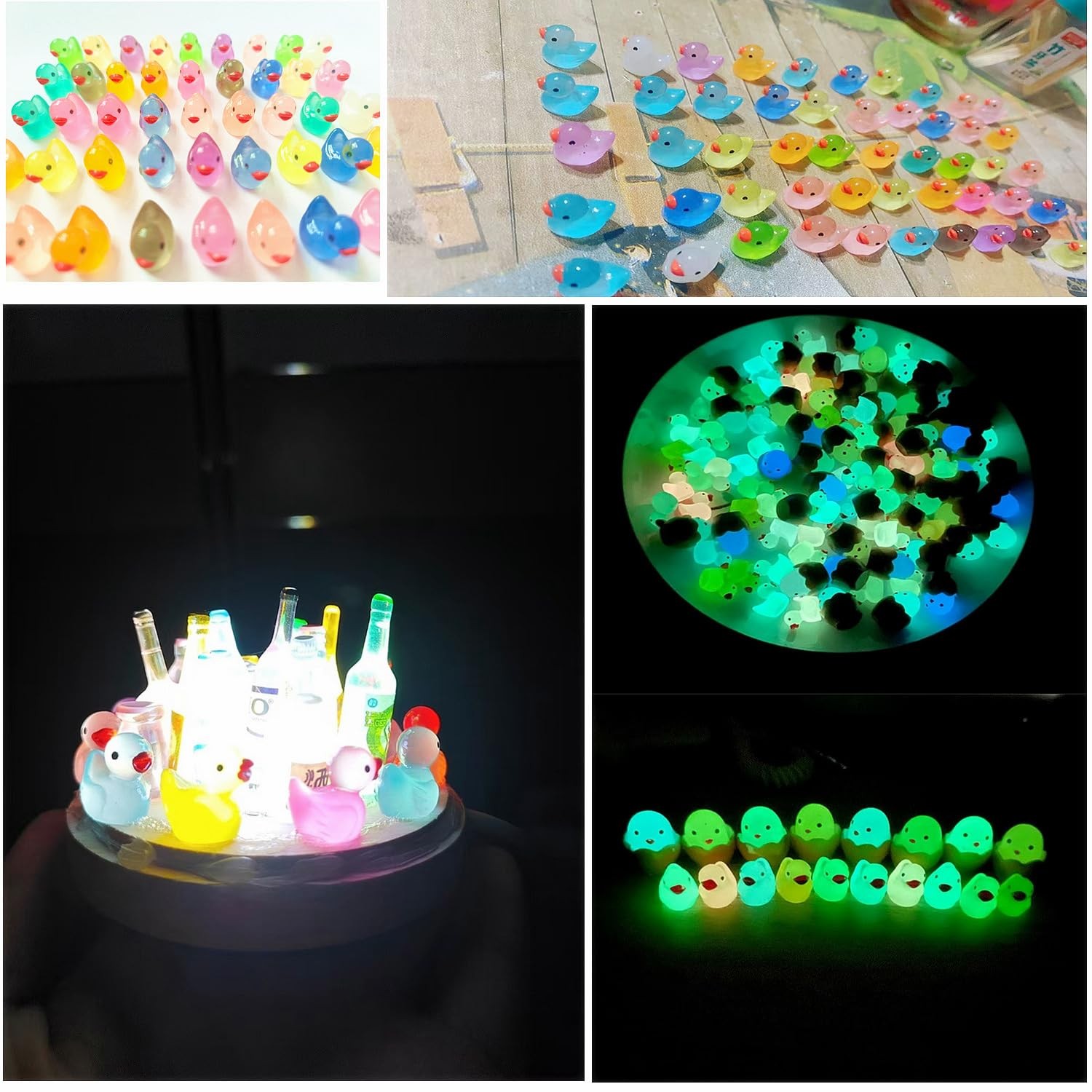 Glow in The Dark Mini Rubber Ducks, 12 Colors, 45 Pieces, Decorative Resin
