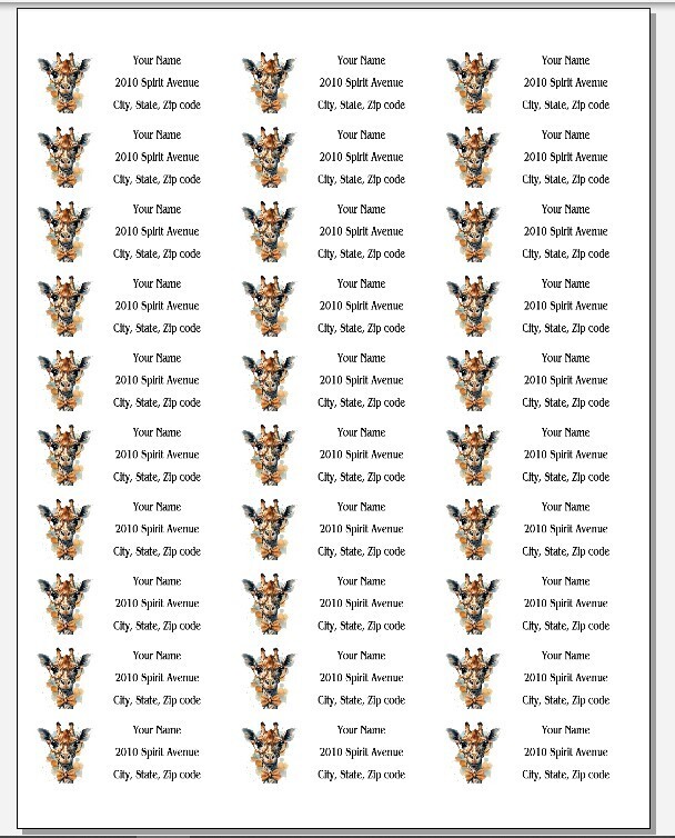 150 Giraffe with Glasses Nerd Return Address Labels Personalized