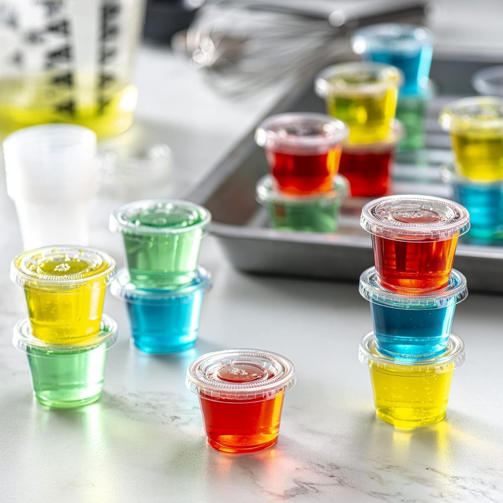 1 oz. 100 Count Clear Disposable Plastic Portion Cups with Lids Small Plastic