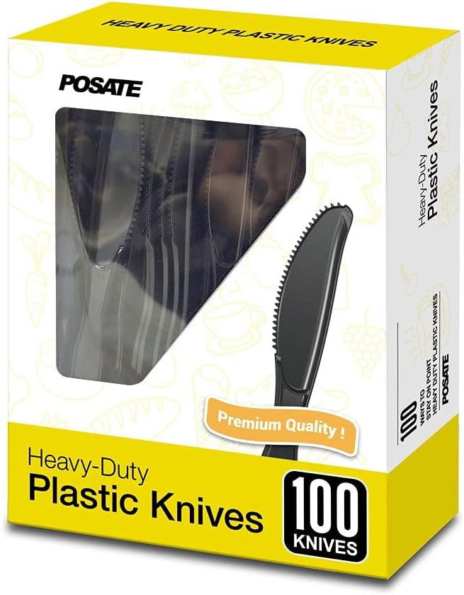 Black Plastic Knives, Heavy Duty Disposable