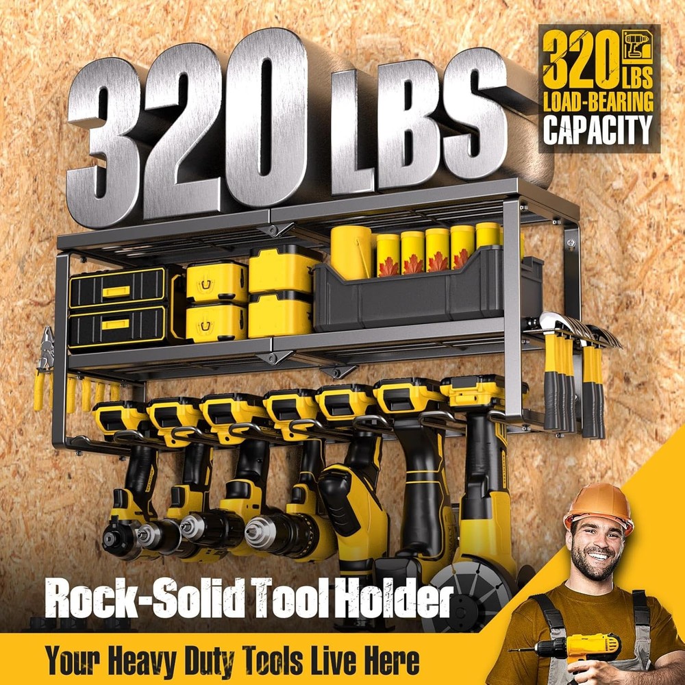 3 Layer Power Tool Organizer Wall Mounted Power Tool Rack Drill Storage Rack 26"