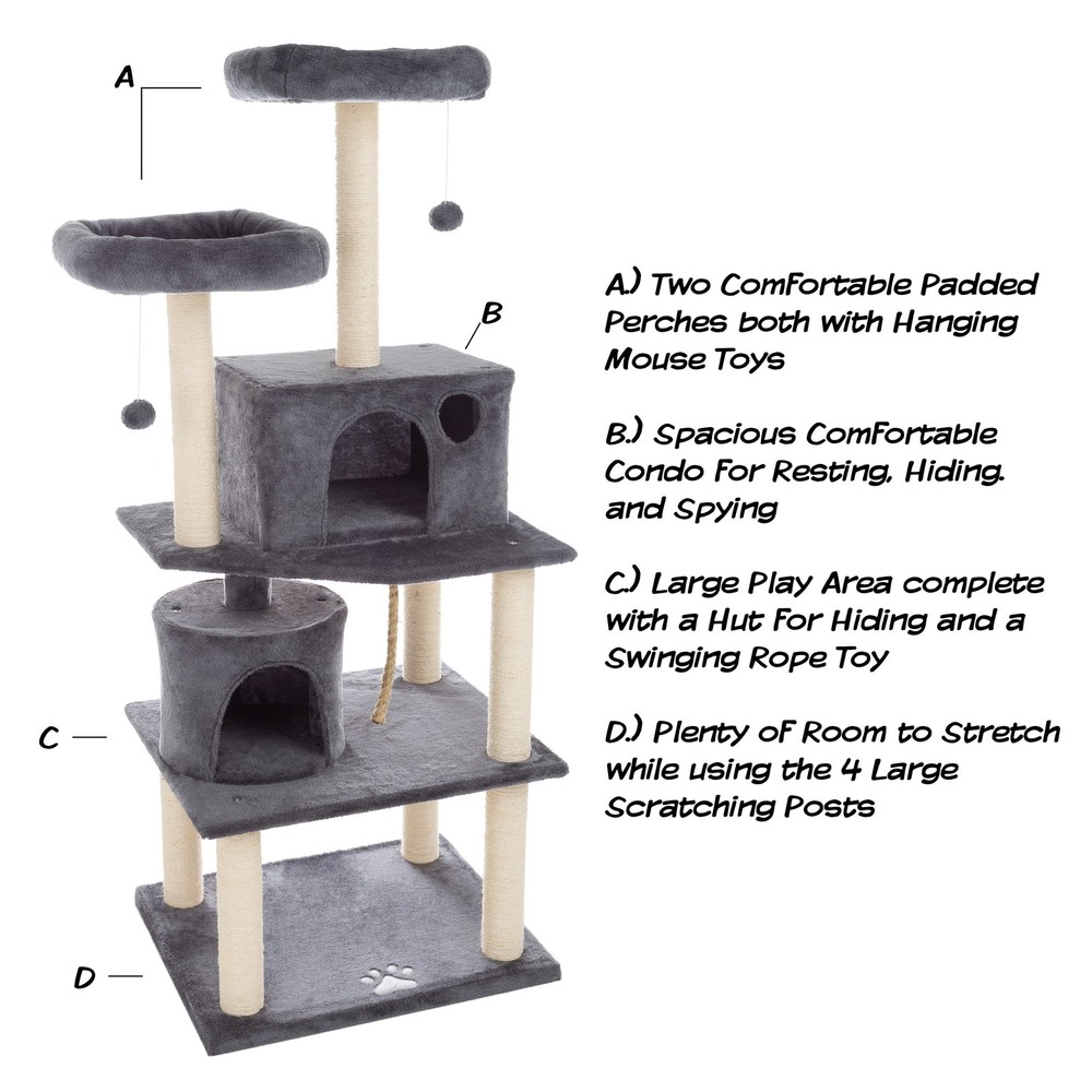 Ultimate Cat Condo Tower 8 Scratching Posts, 2 Padded Perches, 2 Kitty Huts
