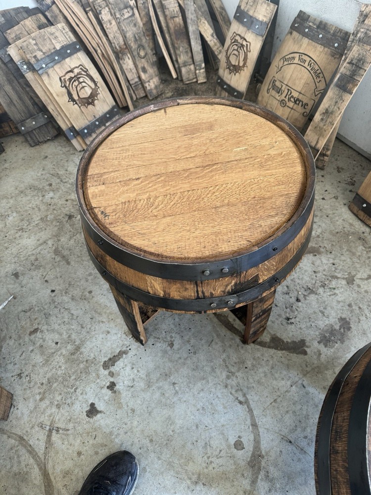 Whiskey Barrel Head Side Table “Free Shipping”