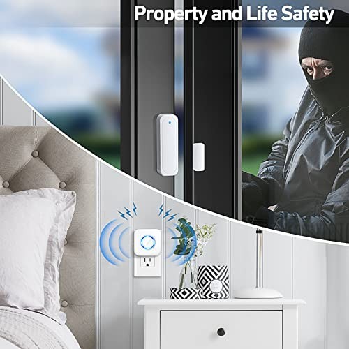 Wireless Door Chime Sensor Alarm, 600FT Range, 58 Chimes, LED Alert System