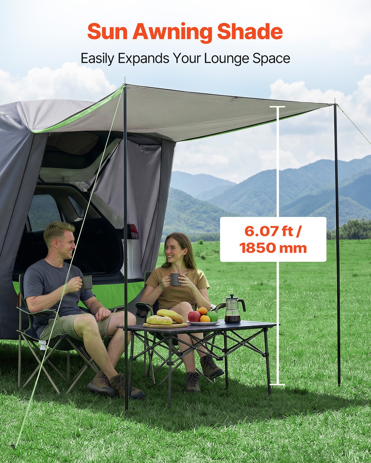 VEVOR SUV Tent with Shade Awning PU2000mm Waterproof SUV Tailgate Camping Tent